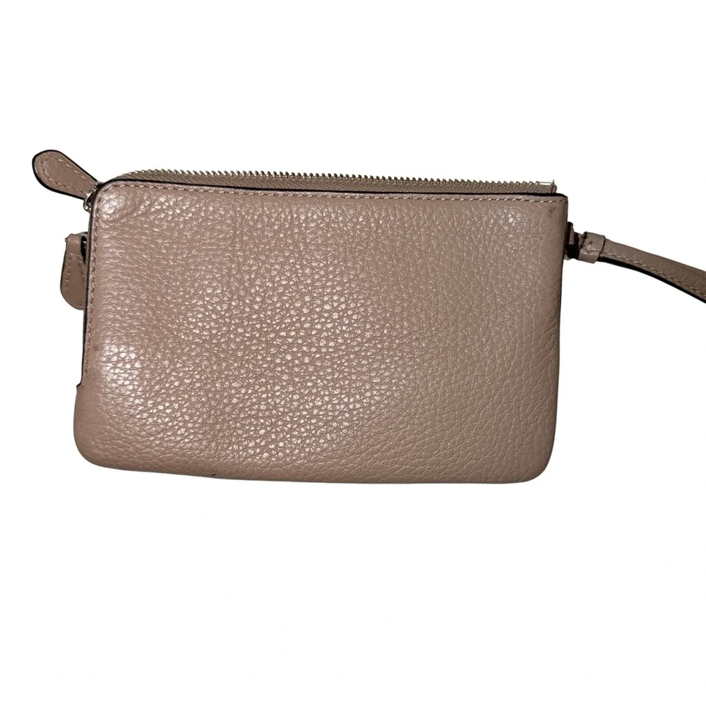 Coach Double Zip Wristlet Taupe Pebble Leather